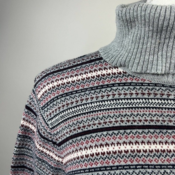 LL Bean Gray Fair Isle Turtleneck Sweater Size L Cotton Cashmere blend - Picture 4 of 12